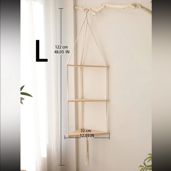 Handmade Wooden Woven Floating Wall Shelf With Tassel -Large- - Picture 6 of 6